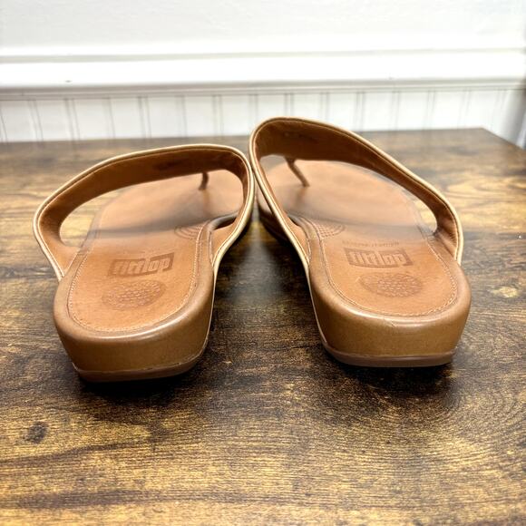 FitFlop Size 9 Flip Flop Sandals Thong Light Tan Leather 371-017 Comfort Summer - Picture 11 of 14